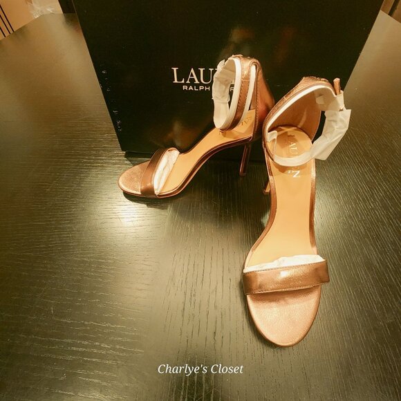 Lauren Ralph Lauren Allie Ankle-Strap Logo Open-Toe Dress Heels 5.5B NWB - Picture 1 of 12